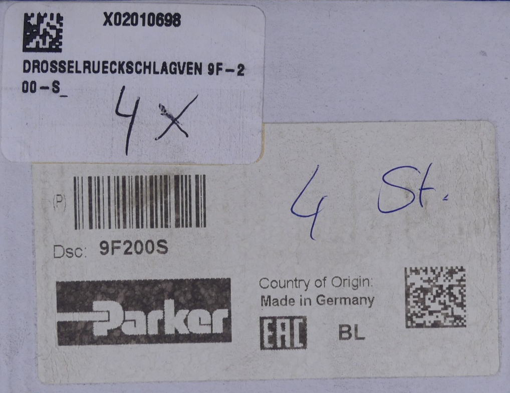 Parker 9F-200-S Drosselrückschlagventil 4St