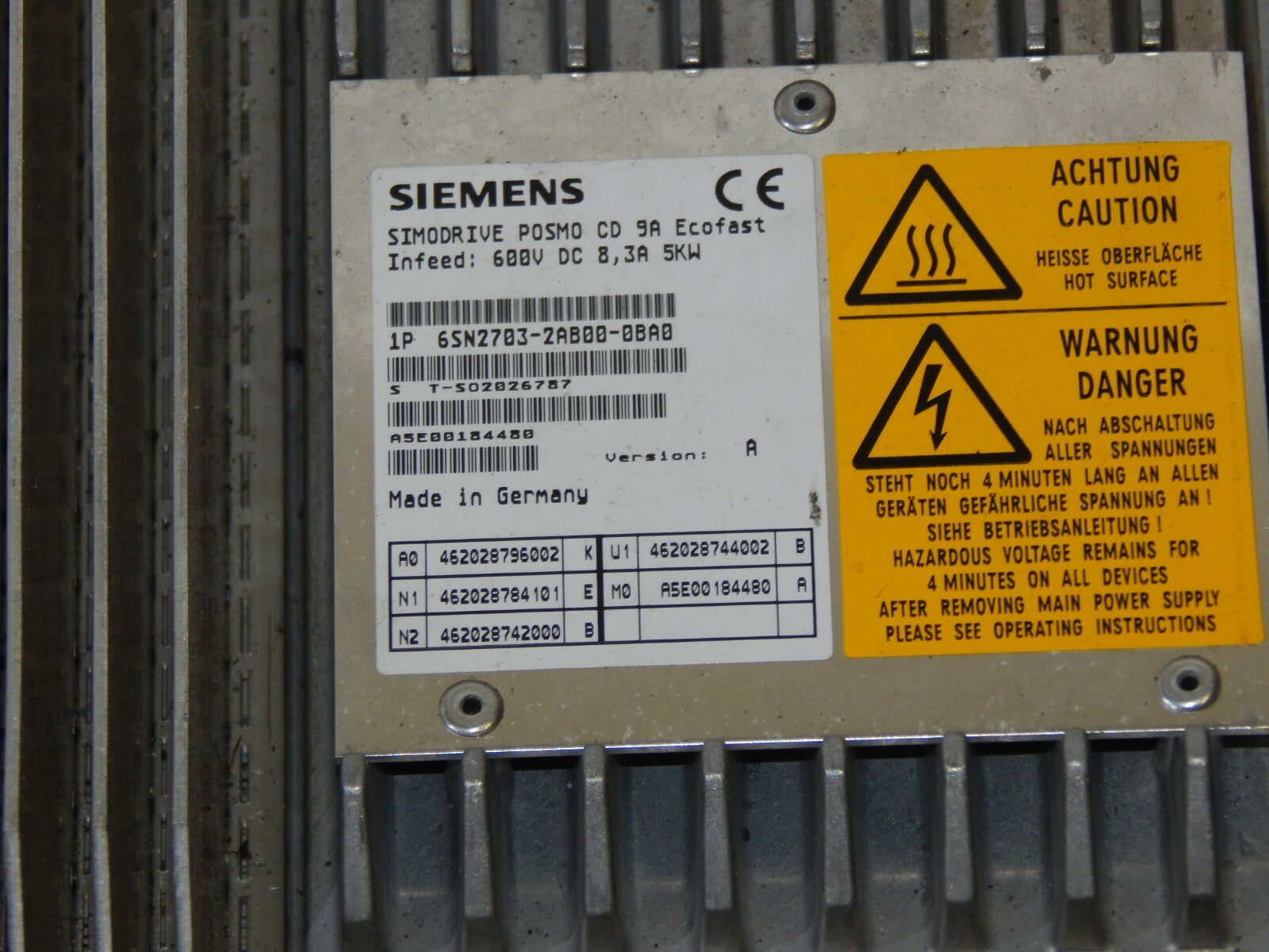 SIEMENS 6SN2703-2AB00-0BA0 SIMODRIVE POSMO CD 9A Ecofast Vers. A 