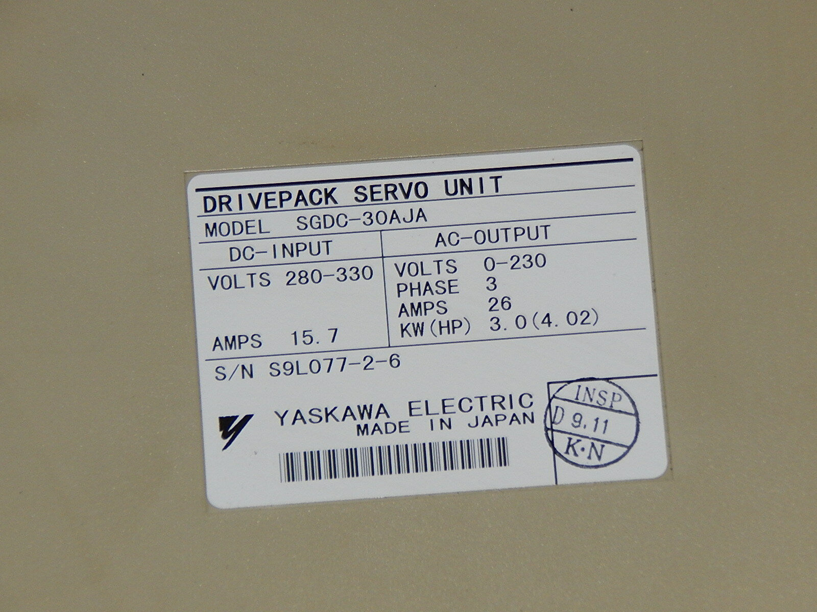 Yaskawa  SGDC-30AJA Drivepack Servo  used