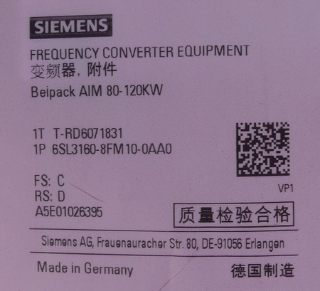 Siemens Frequency Converter Equipment Aim 80-120KW 6SL3160-8FM10-0AA0