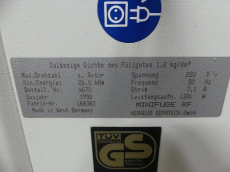 Heraeus Minifuge RF Kühlzentrifuge Zentrifuge Centrifuge