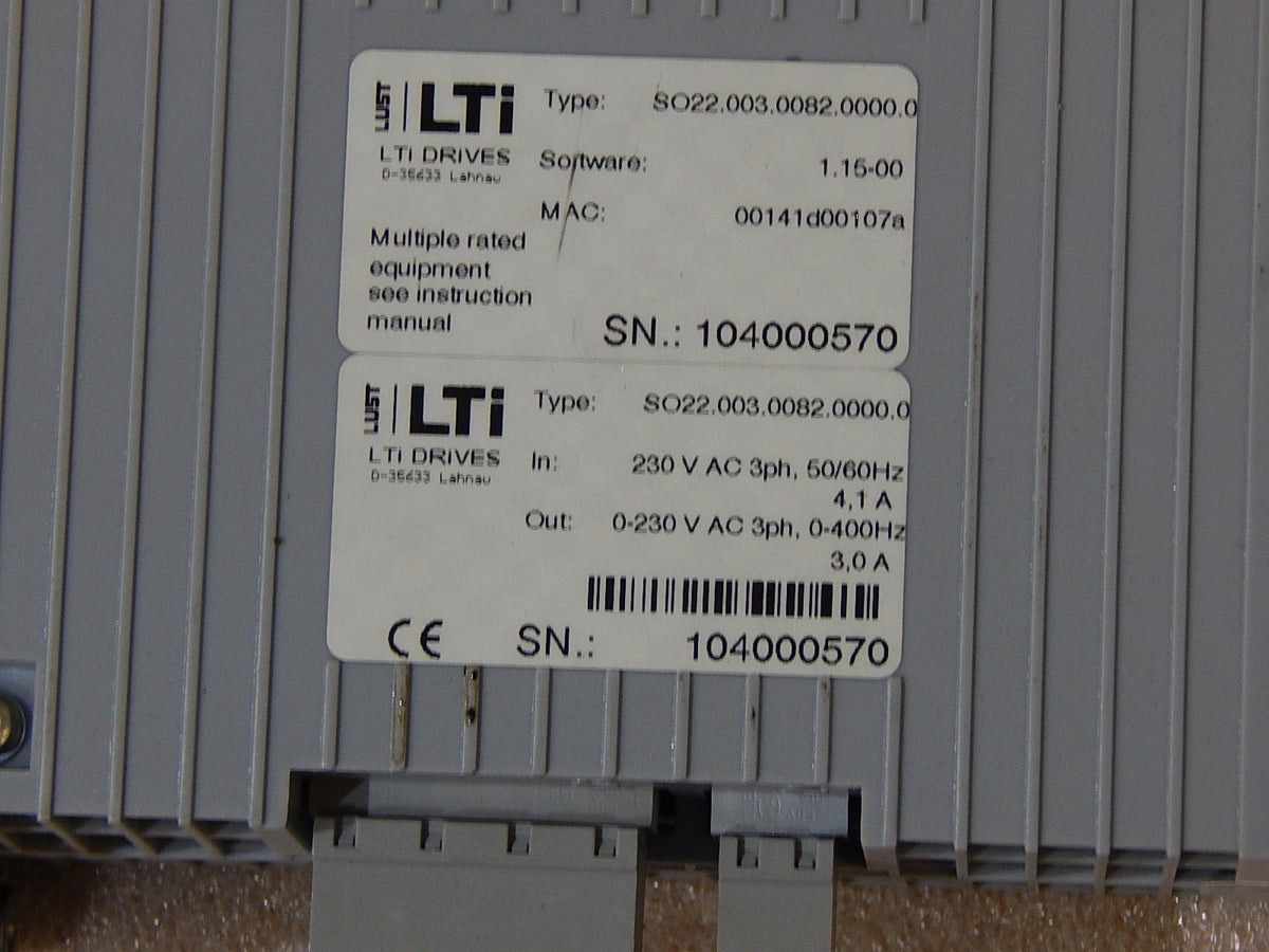 LTI Servo Drives  One junior SO22.003.0082.0000.0 Servo Controller, Servoregler