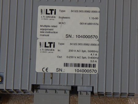 LTI Servo Drives  One junior SO22.003.0082.0000.0 Servo Controller, Servoregler
