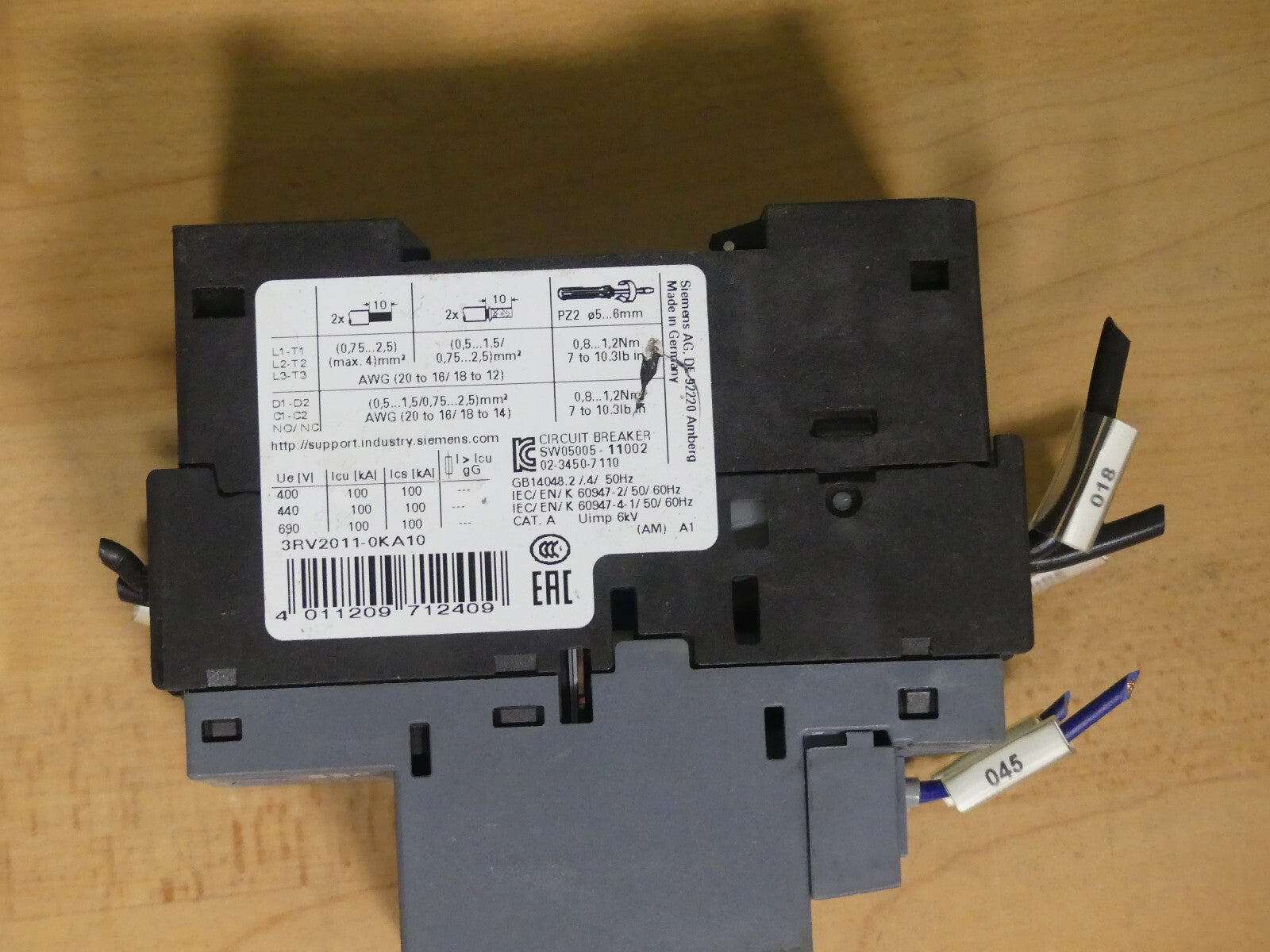 Siemens 3RV2011-0KA10 / 3RV 2011-0KA10 Sirius Leistungsschalter 16A