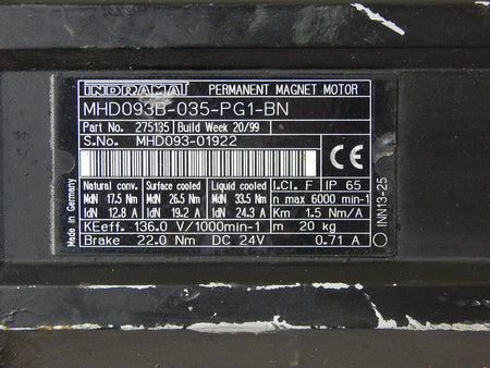 Indramat Permanent Magnet Motor MHD093B-035-PG1-BN  Used