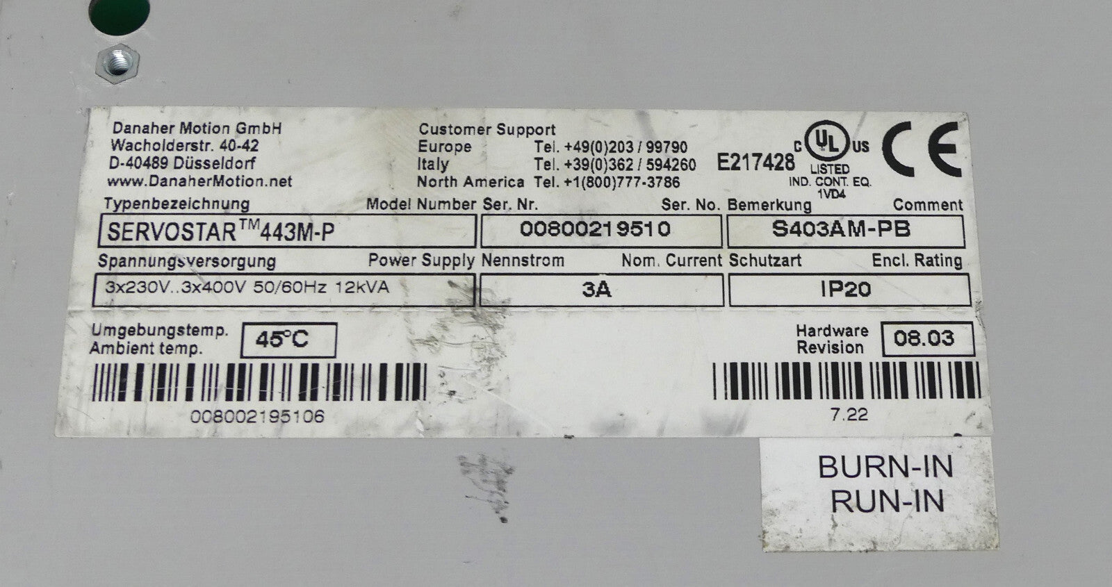 Kollmorgen Servostar 400-M 443M-P S403AM-PB Servoverstärker FrequenzUmrichter