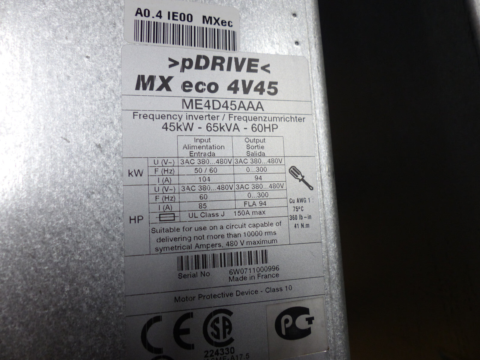 schneider pdrive mx eco 4v45  me4d45aaa inverter  45kw-65kva-60hp s.Bilder