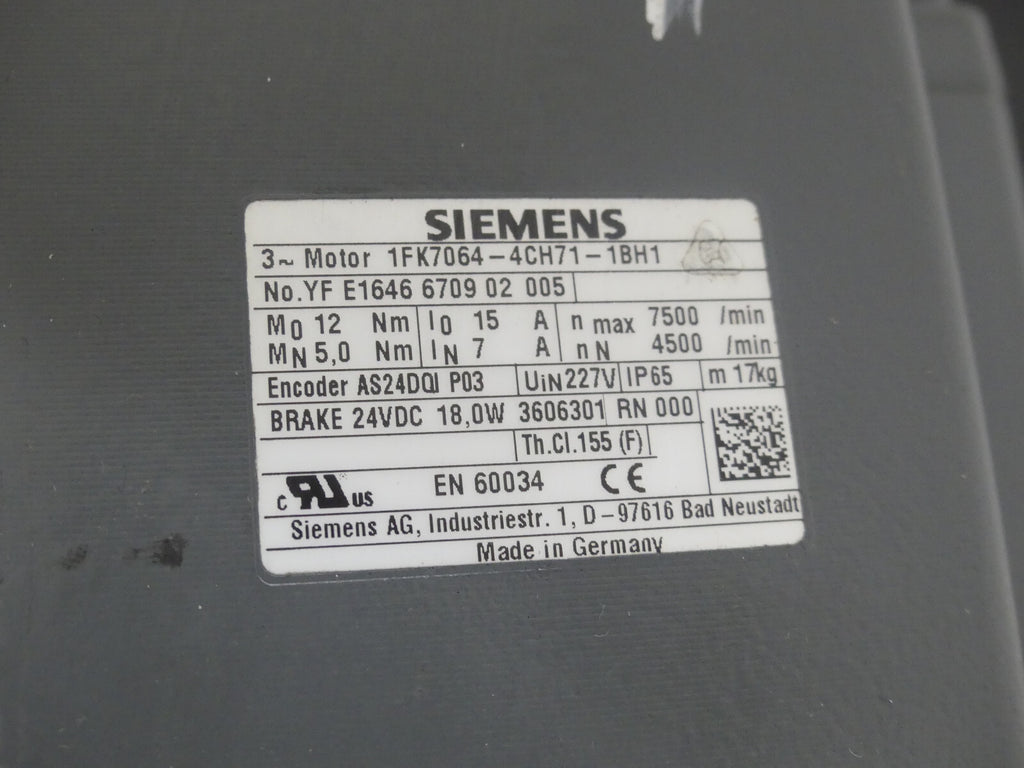 siemens 1fk7064-4ch71-1bh1 used