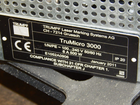 TRUMPF Laser - TruMicro 3000 1N/PE-100 240V 50/60HZ/E1052A00906 s.Bilder