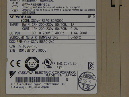 YASKAWA SERVOPACK SGDV-1R6A01B020000  Servo Drive  Used