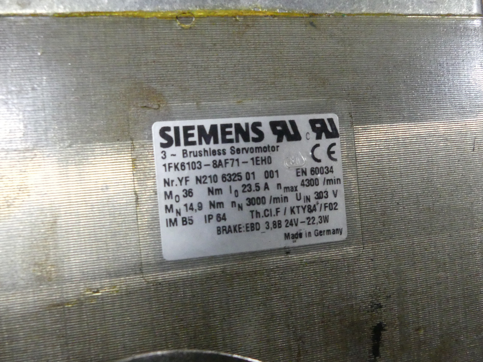Siemens 1FK61038AF711EH0   1FK6103-8AF71-1EH0 Servomotor