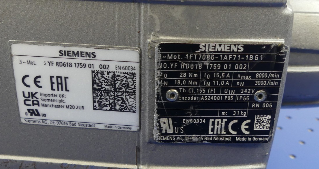 SIEMENS 1FT7086-1AF71-1BG1 SERVO MOTOR