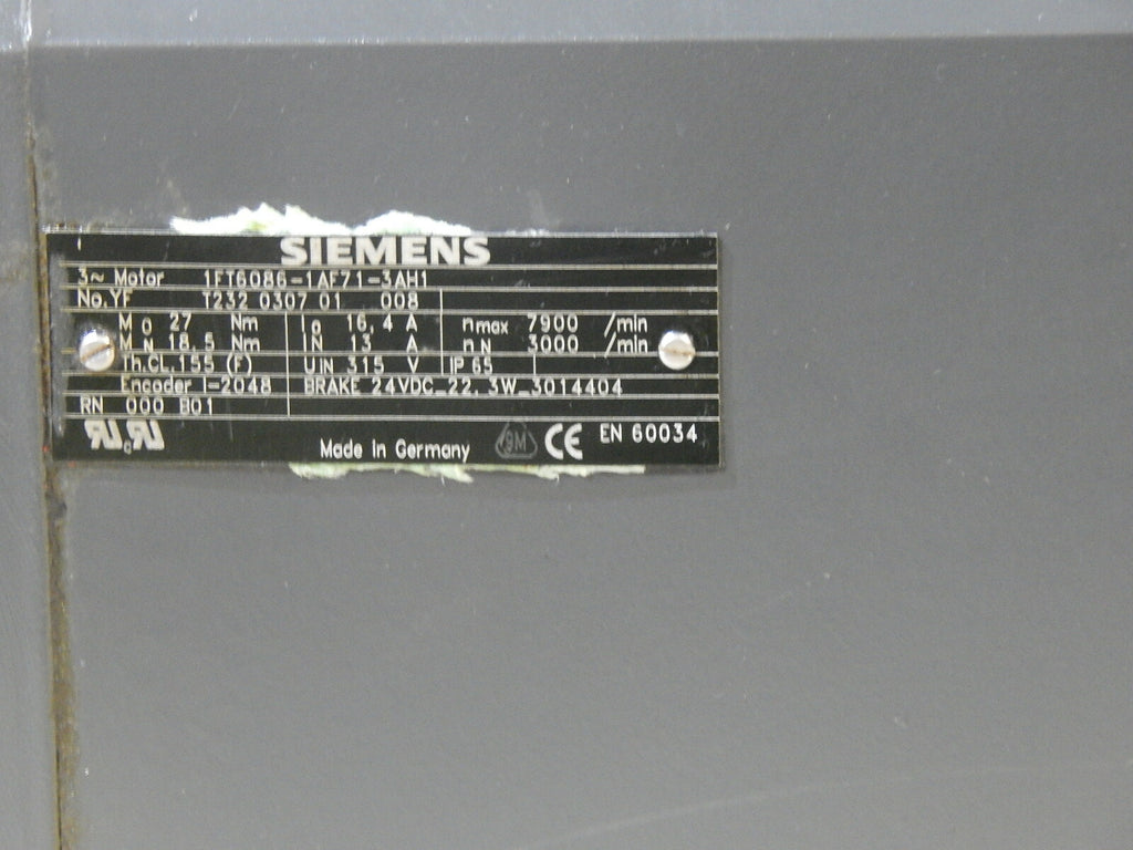 Siemens 3~Motor 1FT6086-1AF71-3AH1 Used