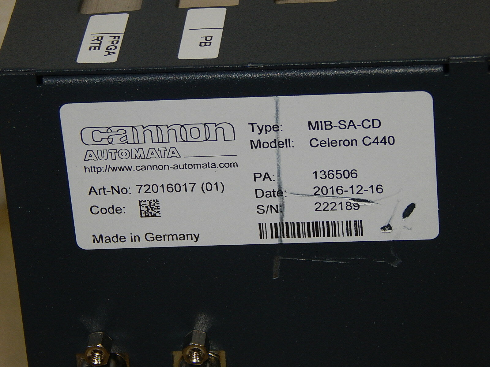  CANNON-Automata Industrie-PC Type:MIB-SA-CD // Modull: Celeron C440 Unbenutzt 
