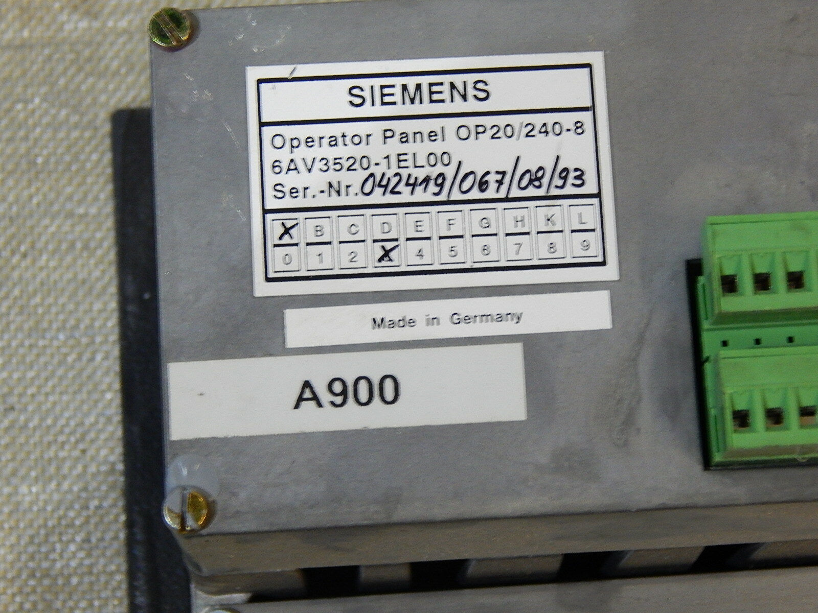 Siemens Operator Panel OP20/240-8, 6AV3520-1EL00 inkl. Interface Memory Module 