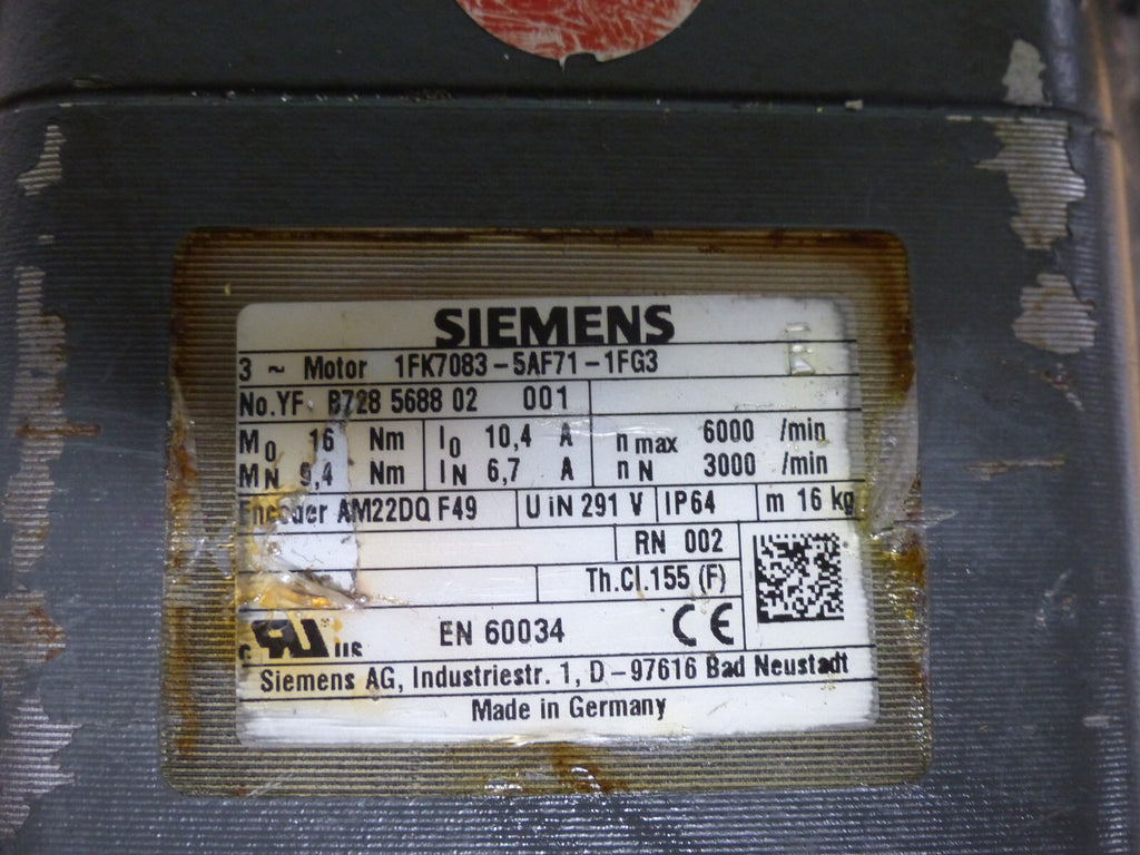 SIEMENS 1FK7083-5AF71-1FG3 used