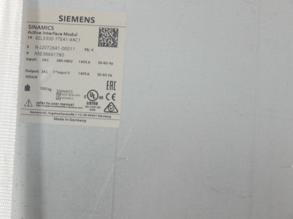  Siemens Sinamics 6SL3300-7TE41-4AC1  FS: K Active Interface Module 900KW unused