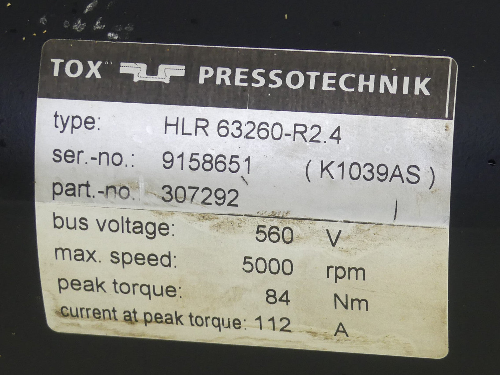 TOX PRESSOTECHNIK HLR63260-R2.4 SERVOMOTOR