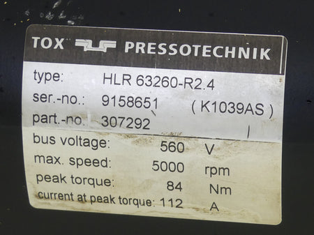 TOX PRESSOTECHNIK HLR63260-R2.4 SERVOMOTOR