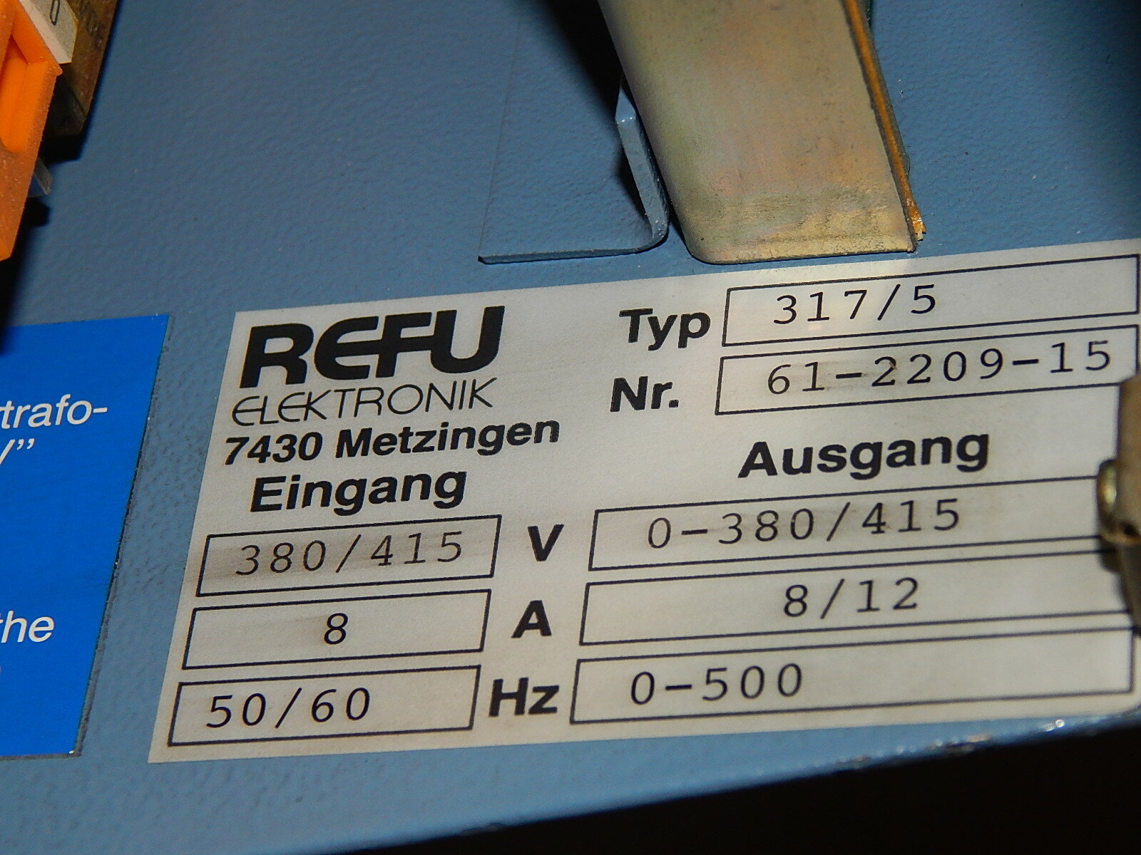  Frequenzumrichter Refu Typ: 317/05  61-2209-15   A 8/12  0-500Hz used