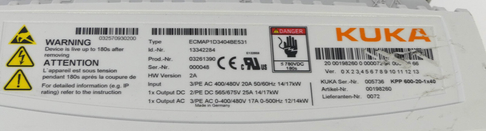 KUKA ECMAP1D3404BE531 KPP 600-20-1X140 Frequenzumrichter