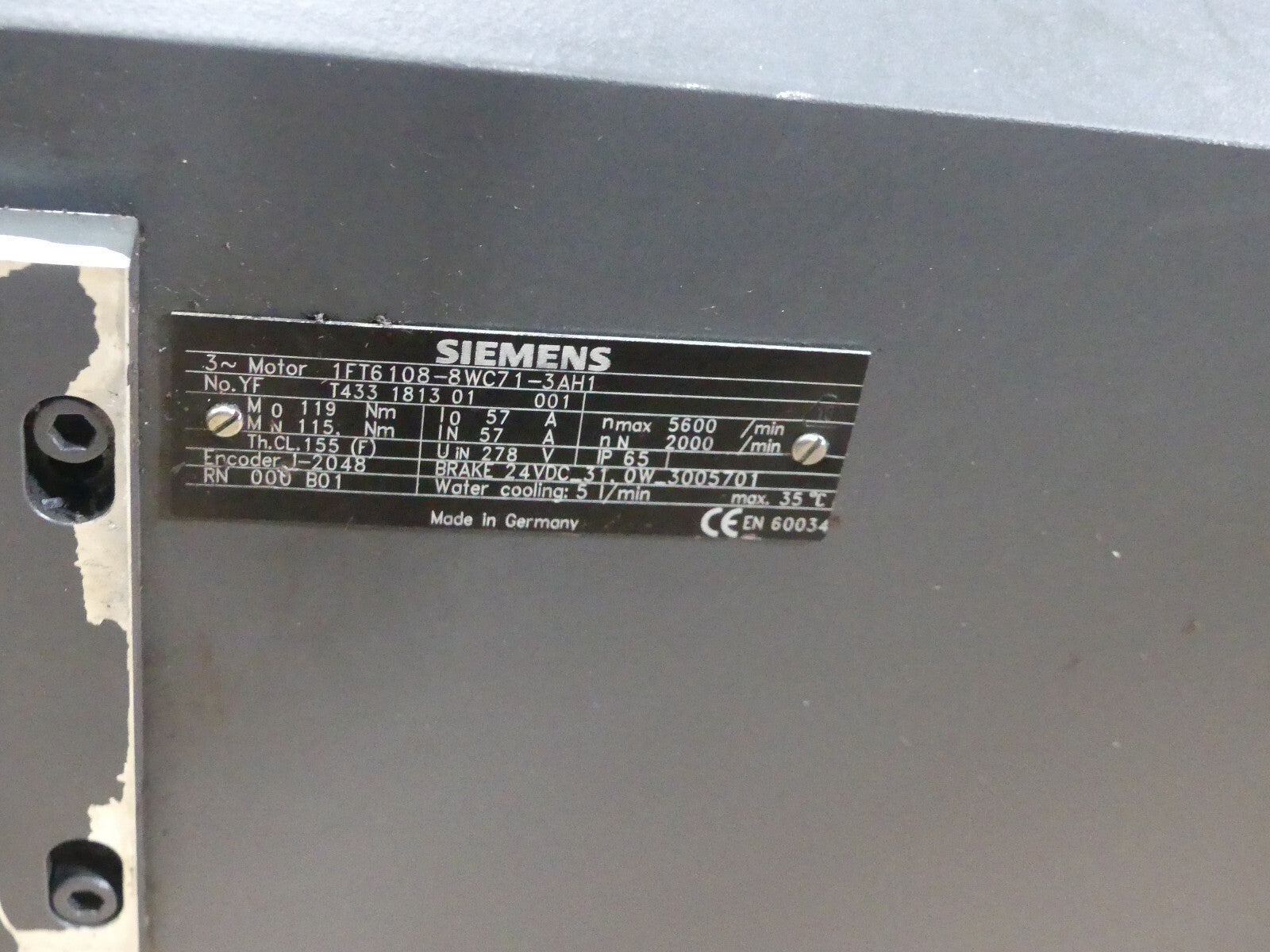 Siemens Simotics S Synchronous Servomotor 1FT6108-8WC71-3AH1