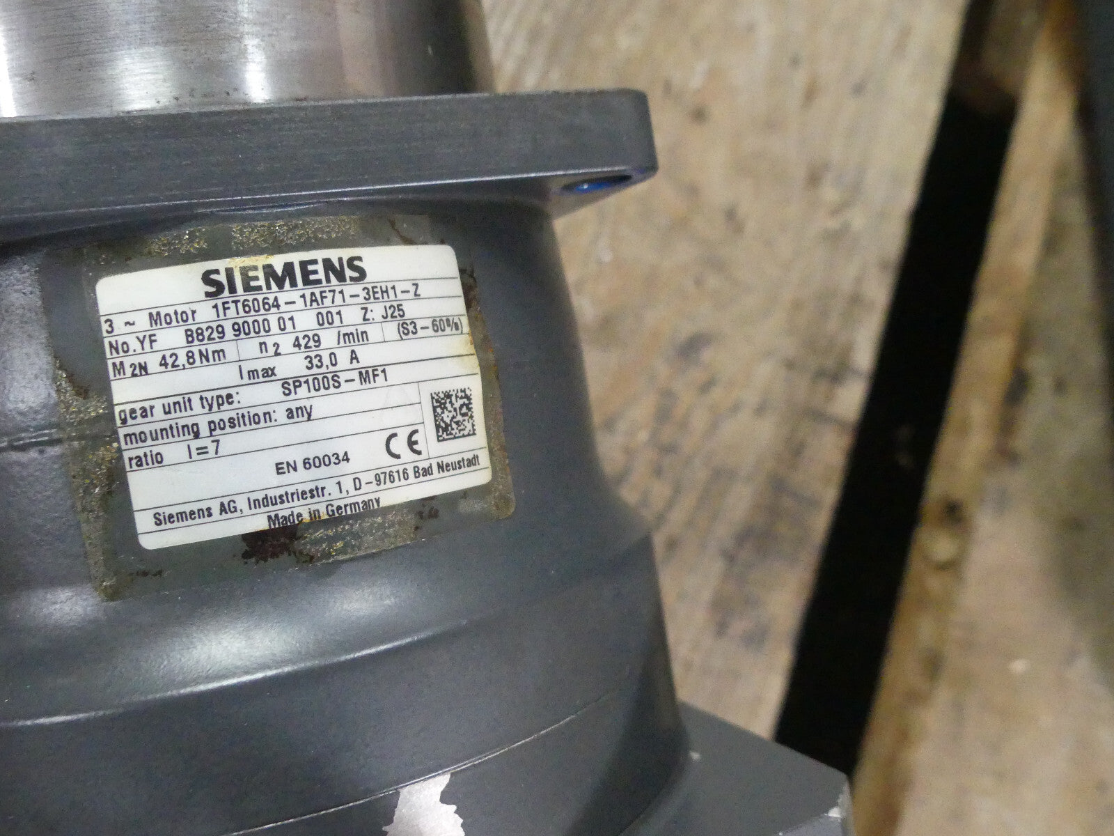 Siemens Servomotor 1FT6064-1AF71-3EH1-Z used mit Getriebe