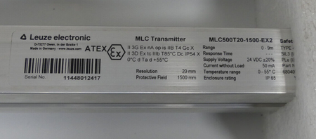 LEUZE MLC Transmitter  MLC500T20-1500-EX2 / MLC Receiver MLC520R20-1500-EX2