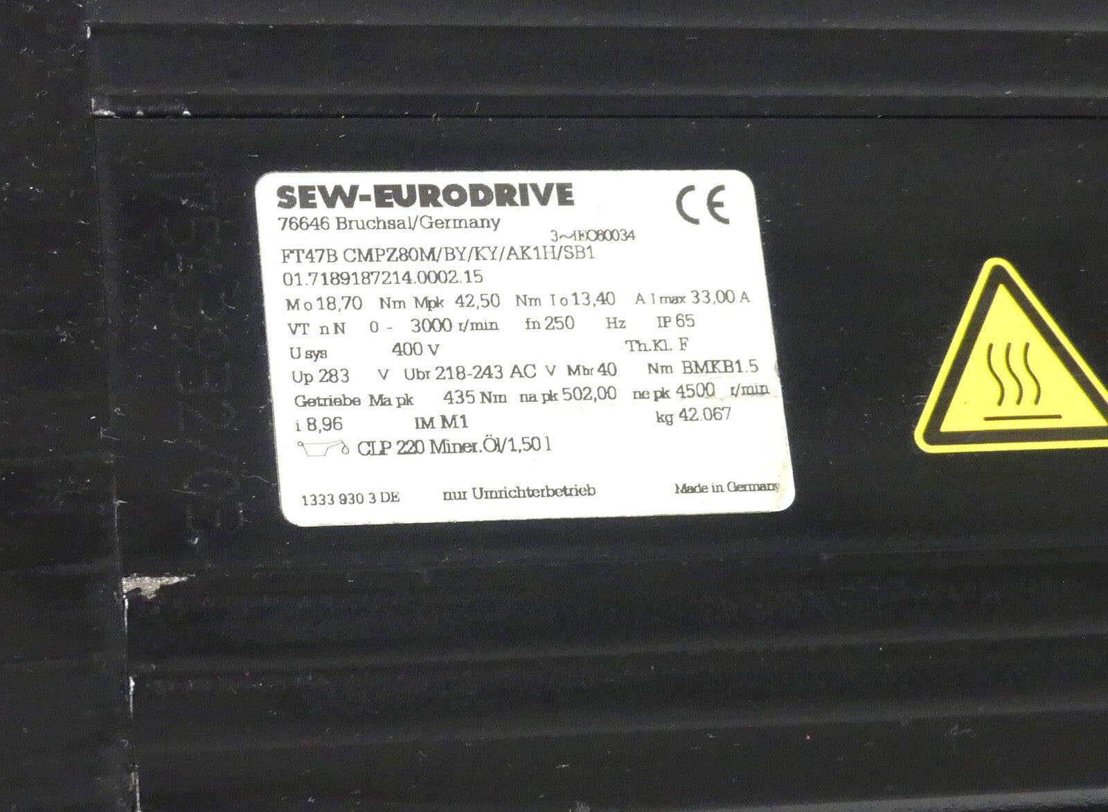 SEW-EURODRIVE FT47B CMPZ80M/BY/KY/AK1H/SB1