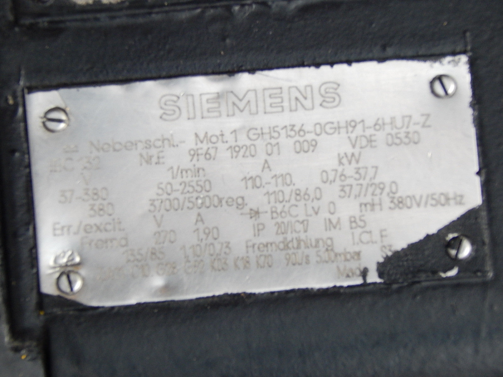 Siemens Nebenschluss Motor 1GH5136-0GH91-6HU7-Z  mit Hubner Drehgeber GTB