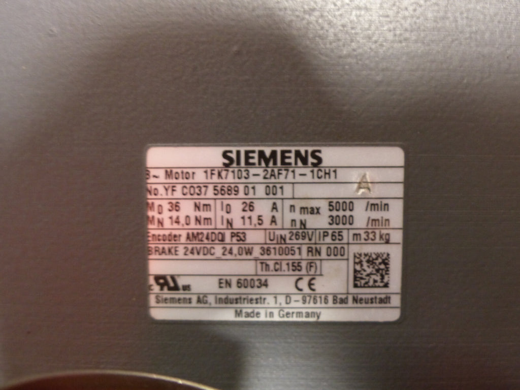 Siemens Simotics S Synchronmotor 1FK7103-2AF71-1CH1  1FK71032AF711CH1 used