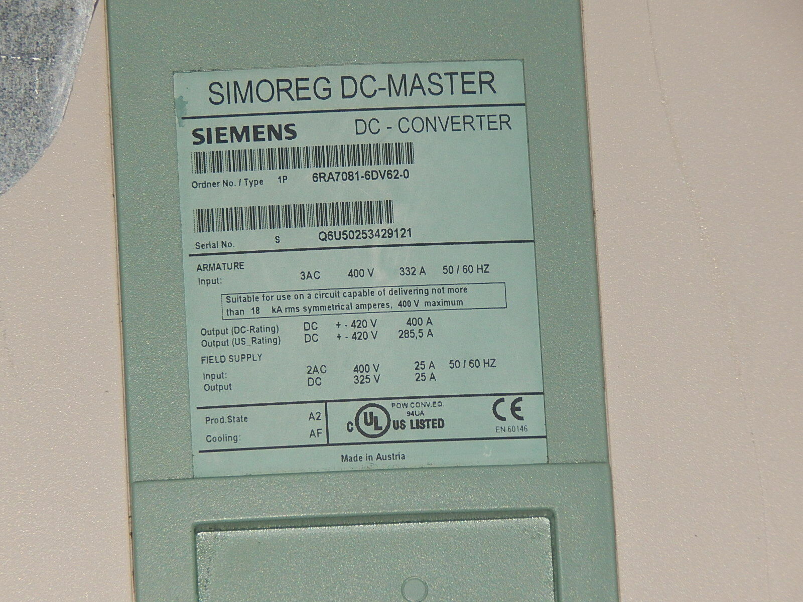  Siemens simoreg DC-Master Converter 6RA7081-6DV62-0  gehaus beschädigt s.Bilder
