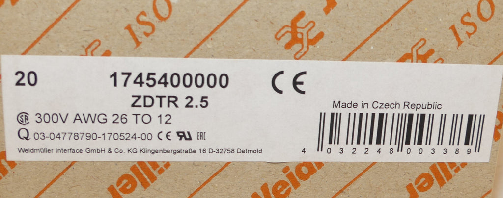 20x Weidmüller ZDTR 2.5 1745400000