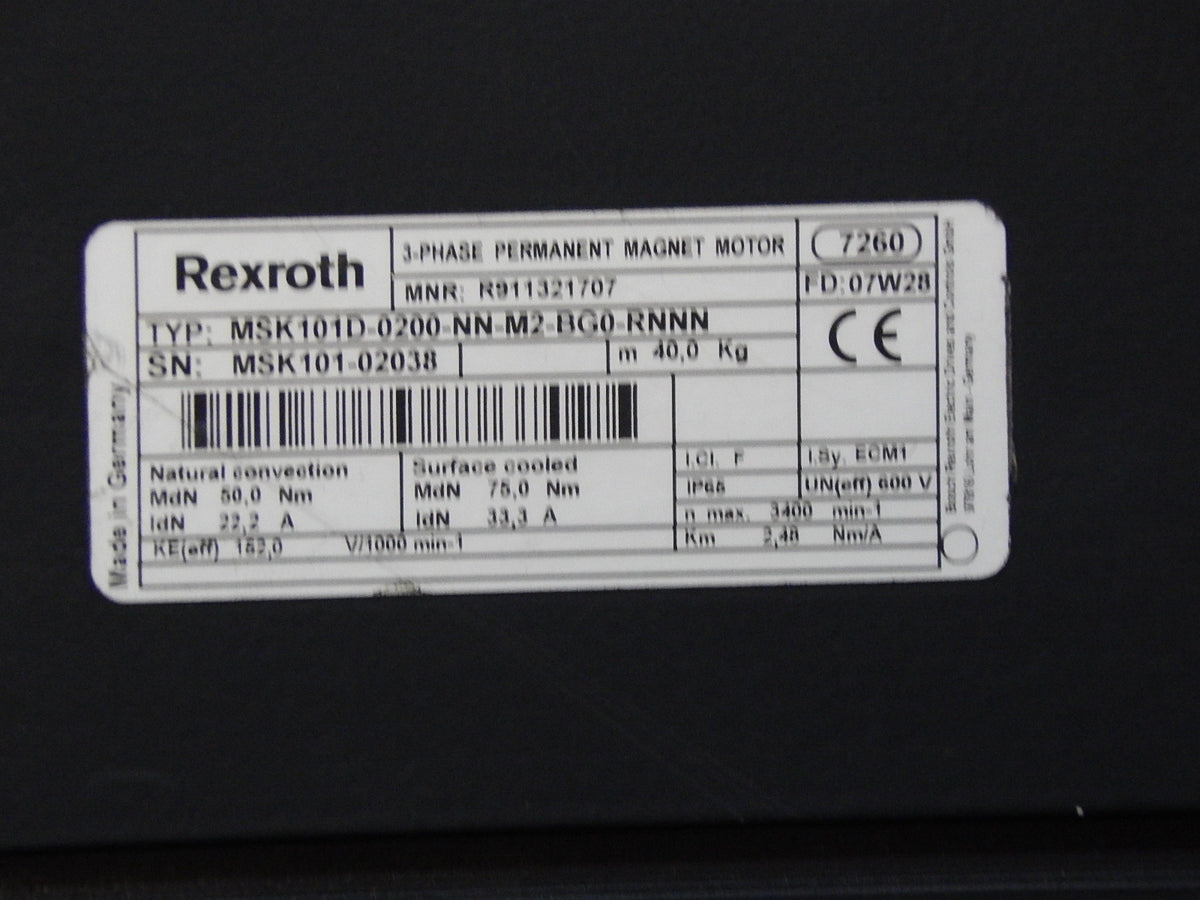  Rexroth 3~Permanent Magnet Motor MSK101D-0200-NN-M2-BG0-RNNN Used