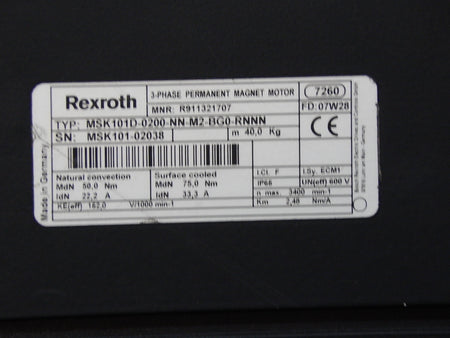  Rexroth 3~Permanent Magnet Motor MSK101D-0200-NN-M2-BG0-RNNN Used