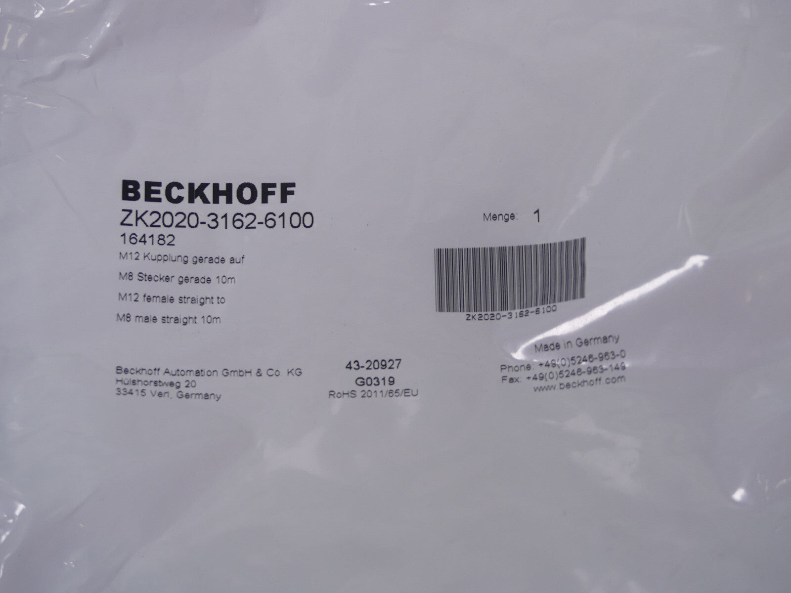 BECKHOFF Powerleitung Powerkabel  Verbindungskabel ZK2020-3162-6100