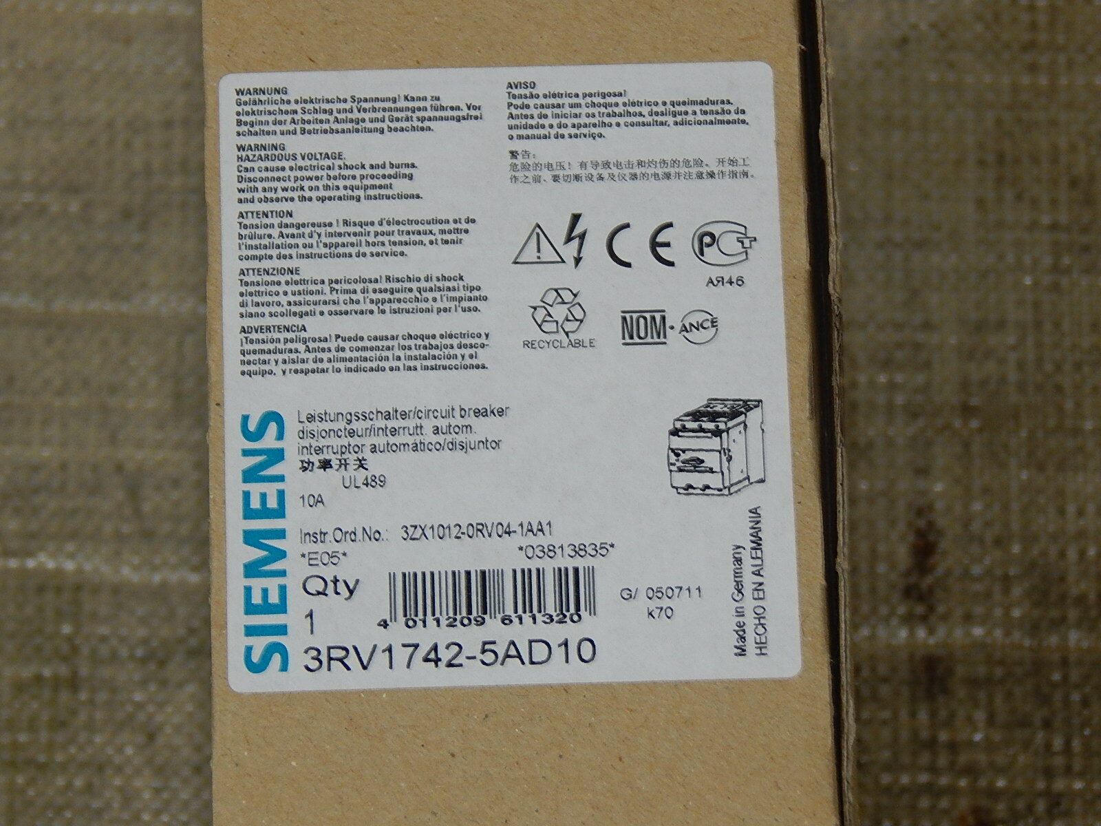  Siemens Leistungsschalter  3RV1742-5AD10  10A Motorschutzschalter New