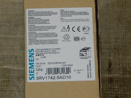  Siemens Leistungsschalter  3RV1742-5AD10  10A Motorschutzschalter New