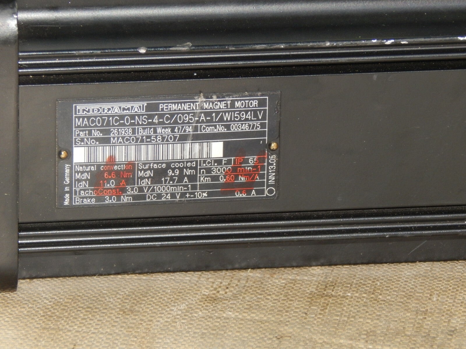 Indramat Servomotor MAC071C-0-NS-4-C/095-A-1/WI594LV