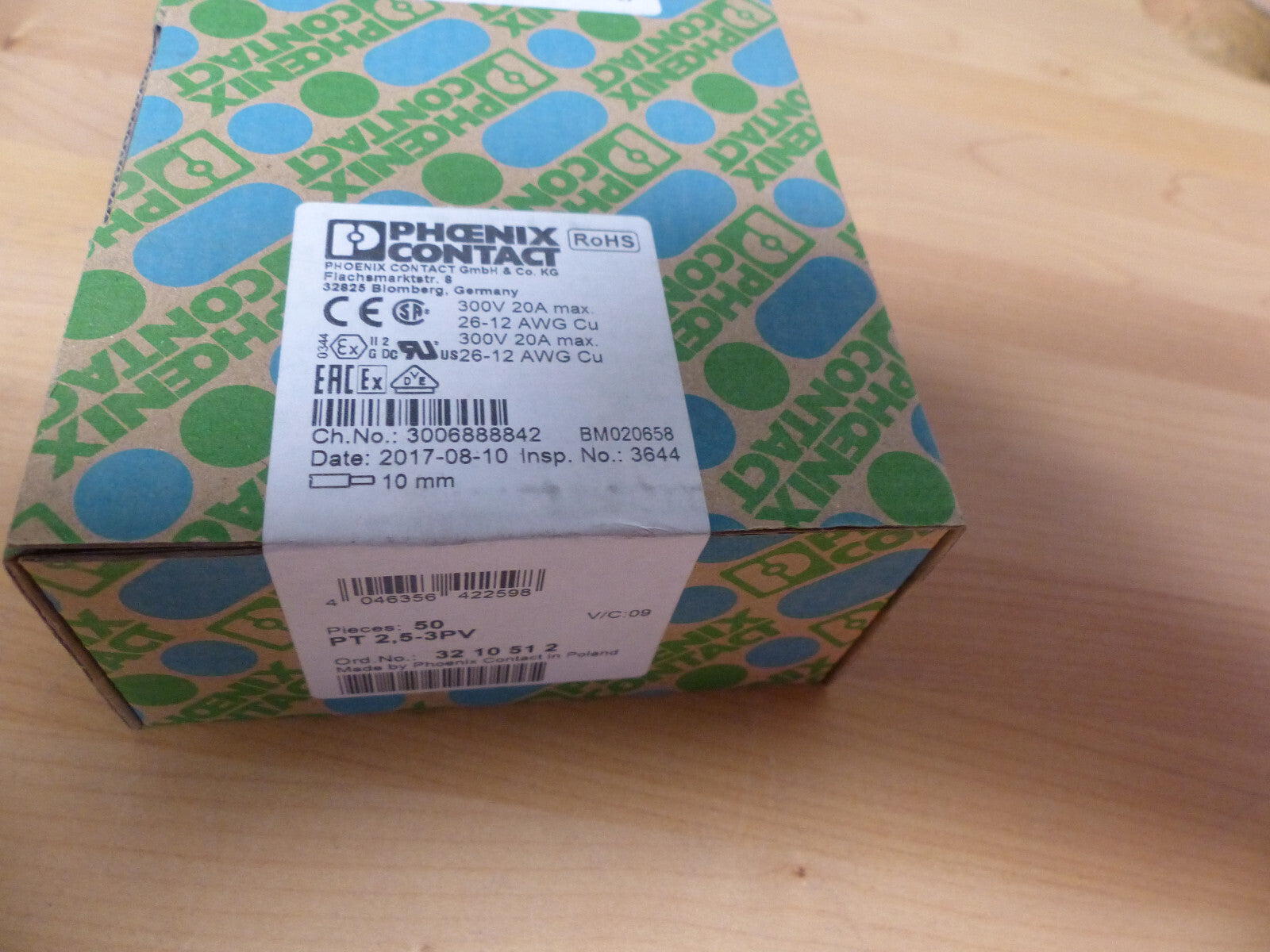 50x  PHOENIX CONTACT 3210512    PT 2,5-3PV  Mehrstockklemme