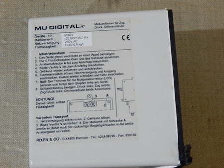 Rixen Differenzdruckmessgerät MU-Digital 95973 Meßbereich -25,0/0/+25,0 Pa 
