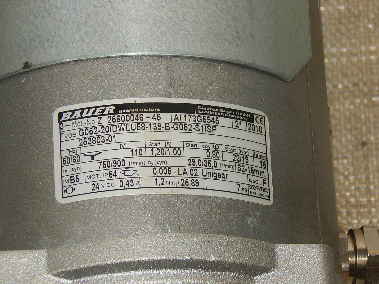 Bauer G052-20/DWLU58-139-B-G052-S1/SP Getriebemotor used s.Bilder