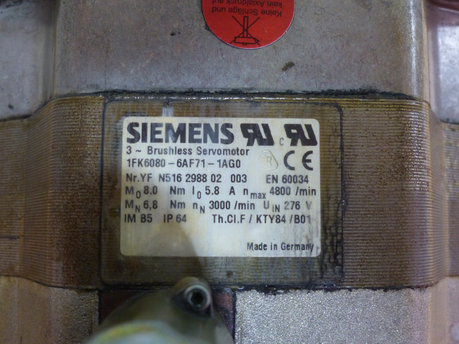 SIEMENS 1FK6080-6AF71-1AG0   1FK60806AF711AG0 used
