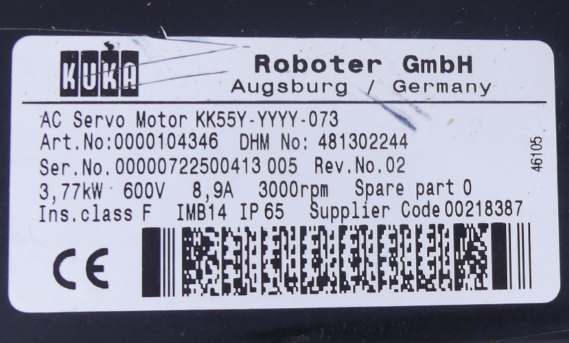 KUKA KK55Y-YYYY-073 AC Servomotor