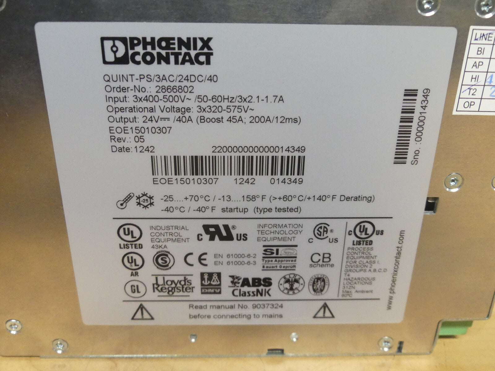 PHOENIX CONTACT QUINT-PS/3AC/24DC/40