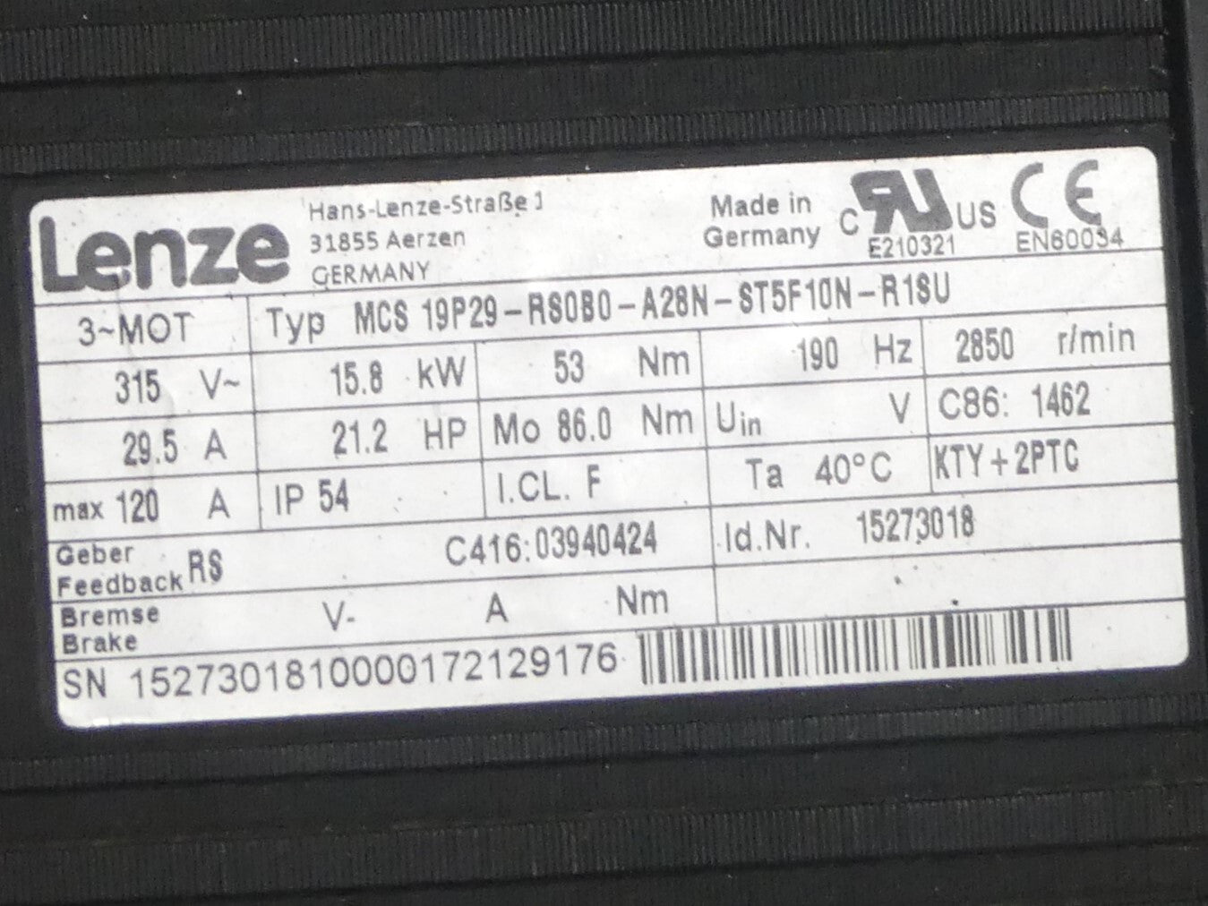 Lenze MCS19P29-RS0B0-A28N-ST5F10N-R1SU