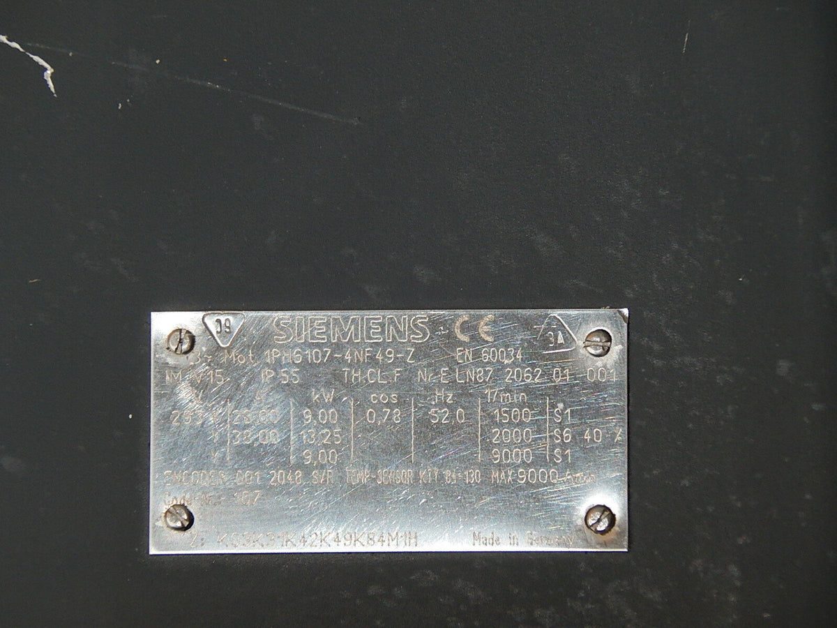 Siemens Spindelmotor 1PH6107-4NF49-Z 9kW Used