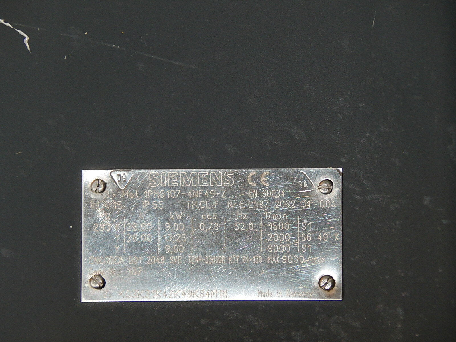 Siemens Spindelmotor 1PH6107-4NF49-Z 9kW Used