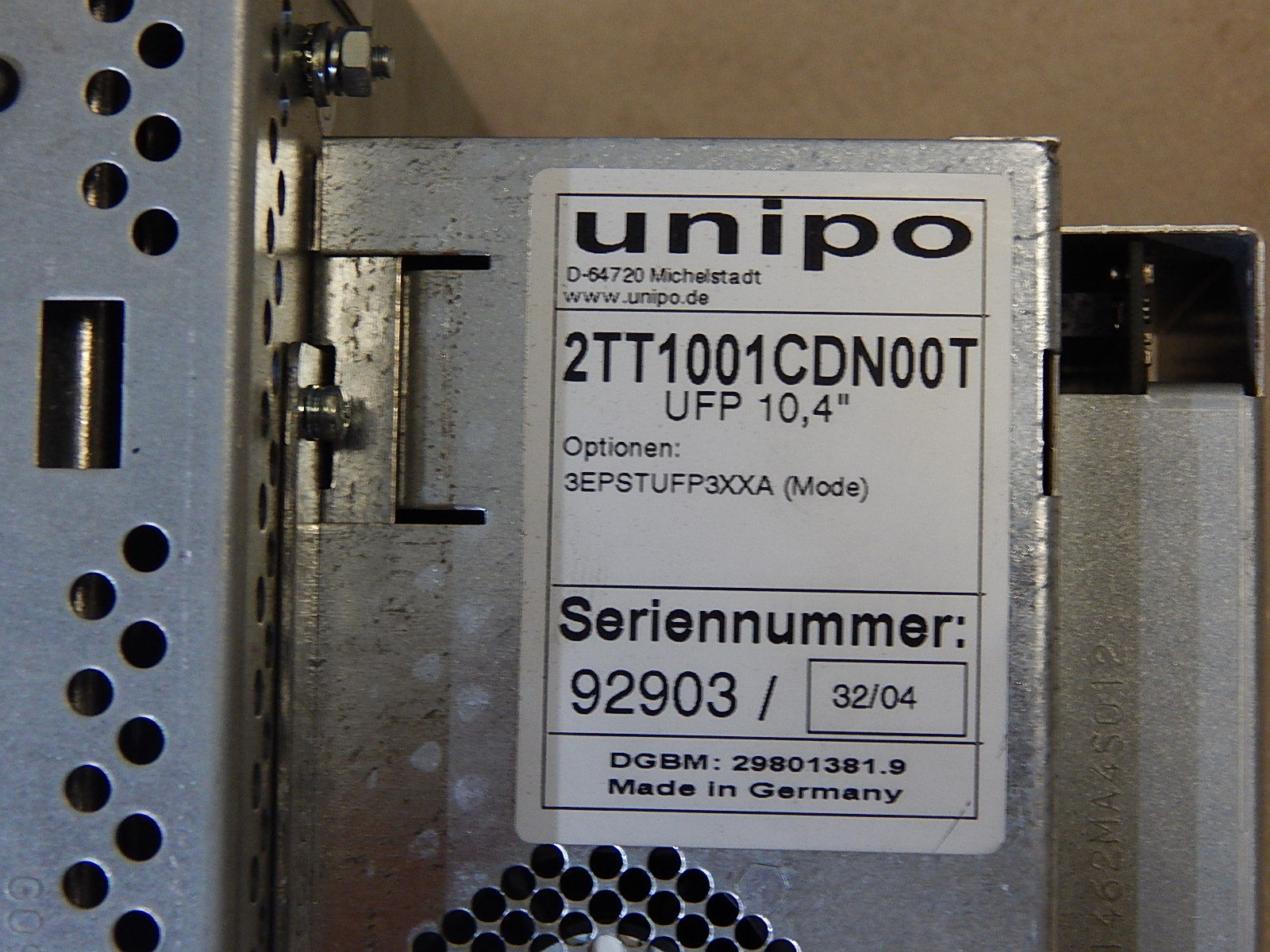 unipo Monitor UFP 10,4"  Typ 2TT1001CDN00T  