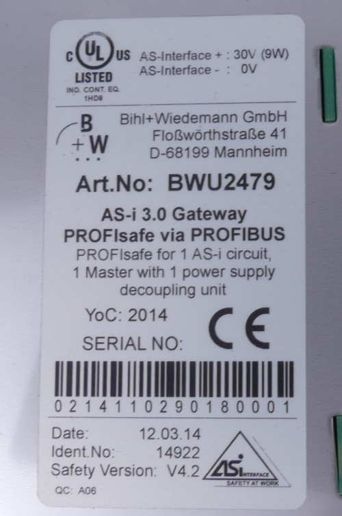 Bihl + Wiedemann AS-i 3.0 Gateway RS232 chip card , BWU2479